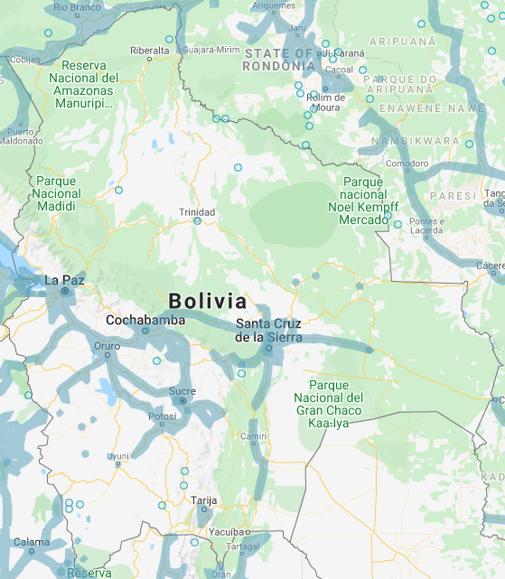Street view coverage in Bolivia