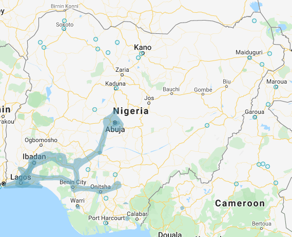 Street view coverage in Nigeria