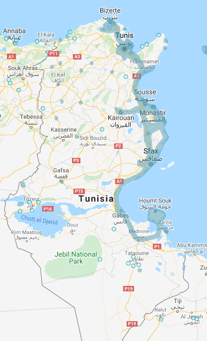 Street view coverage in Tunisia